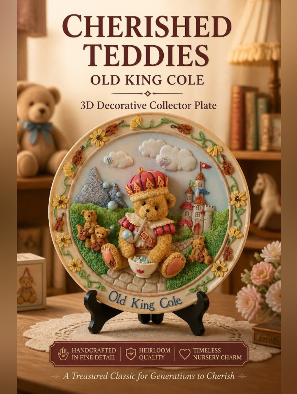Cherished Teddies Old King Cole 3D 95' Decor Plate